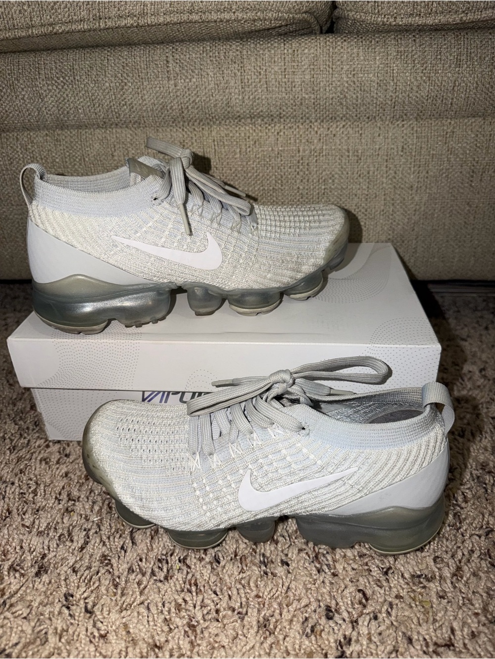 Nike Women’s VaporMax Flyknit — Light Grey and White